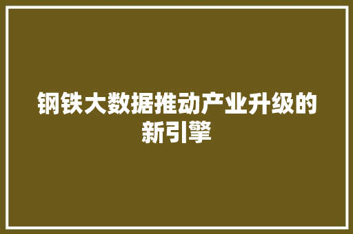 钢铁大数据推动产业升级的新引擎