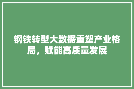 钢铁转型大数据重塑产业格局，赋能高质量发展