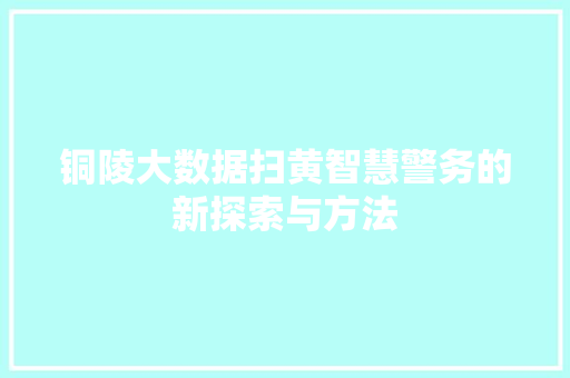 铜陵大数据扫黄智慧警务的新探索与方法