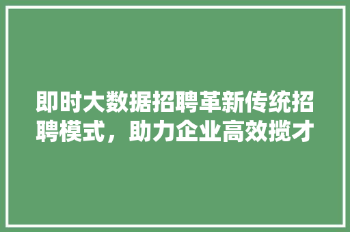 即时大数据招聘革新传统招聘模式，助力企业高效揽才