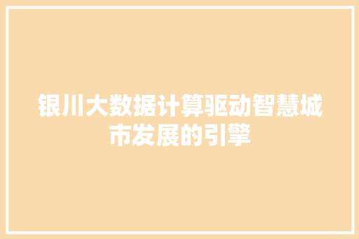 银川大数据计算驱动智慧城市发展的引擎