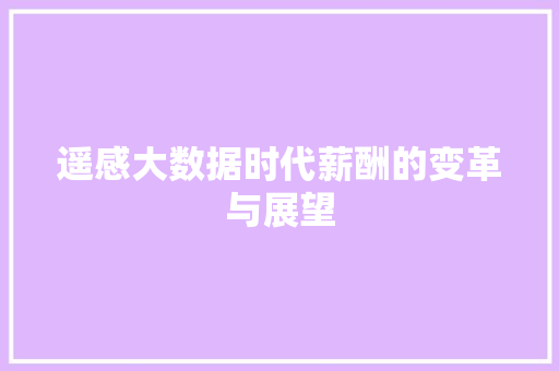 遥感大数据时代薪酬的变革与展望