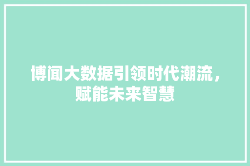 博闻大数据引领时代潮流，赋能未来智慧
