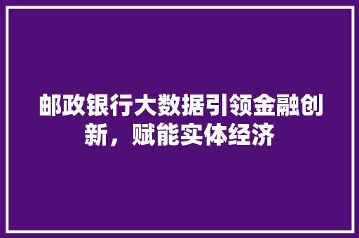 邮政银行大数据引领金融创新，赋能实体经济