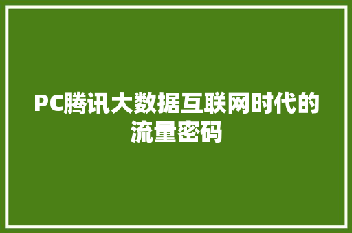 PC腾讯大数据互联网时代的流量密码