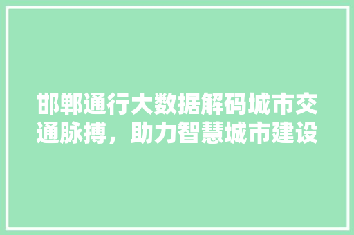 邯郸通行大数据解码城市交通脉搏，助力智慧城市建设