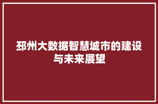 邳州大数据智慧城市的建设与未来展望