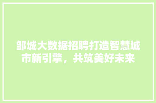 邹城大数据招聘打造智慧城市新引擎，共筑美好未来