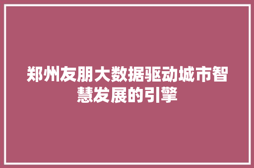郑州友朋大数据驱动城市智慧发展的引擎  第1张