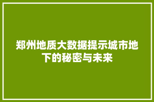 郑州地质大数据提示城市地下的秘密与未来