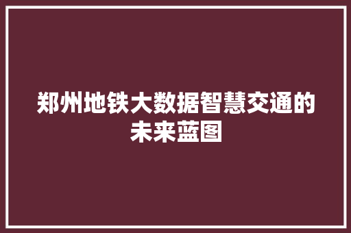 郑州地铁大数据智慧交通的未来蓝图