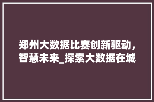 郑州大数据比赛创新驱动，智慧未来_探索大数据在城市建设中的应用