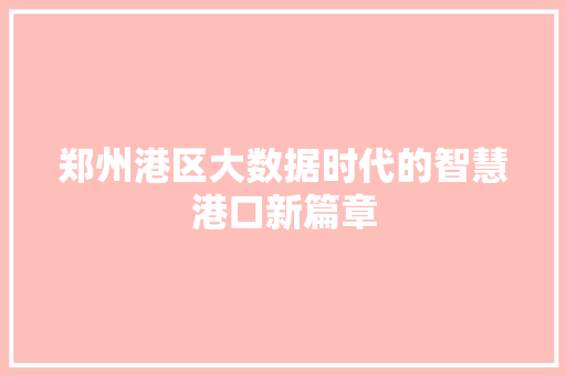 郑州港区大数据时代的智慧港口新篇章  第1张