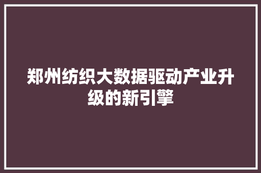 郑州纺织大数据驱动产业升级的新引擎