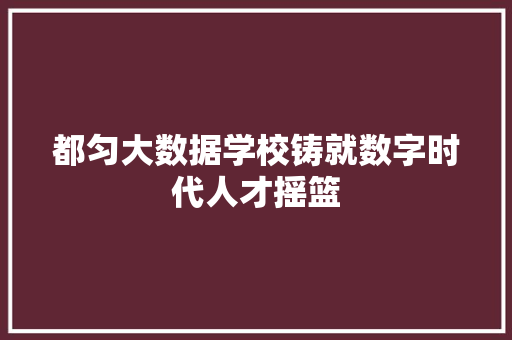 都匀大数据学校铸就数字时代人才摇篮