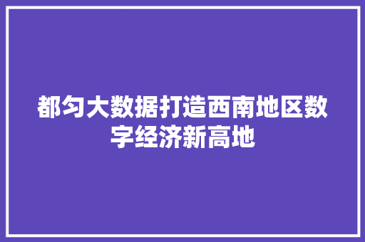 都匀大数据打造西南地区数字经济新高地