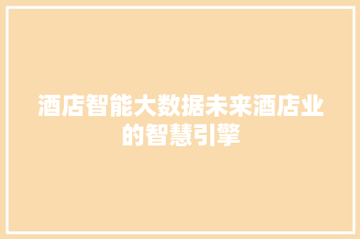 酒店智能大数据未来酒店业的智慧引擎