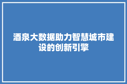 酒泉大数据助力智慧城市建设的创新引擎