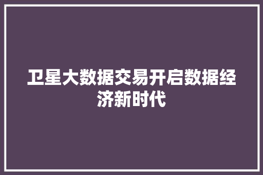 卫星大数据交易开启数据经济新时代  第1张