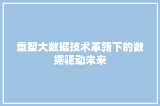 重塑大数据技术革新下的数据驱动未来