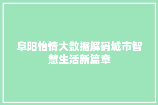 阜阳怡情大数据解码城市智慧生活新篇章