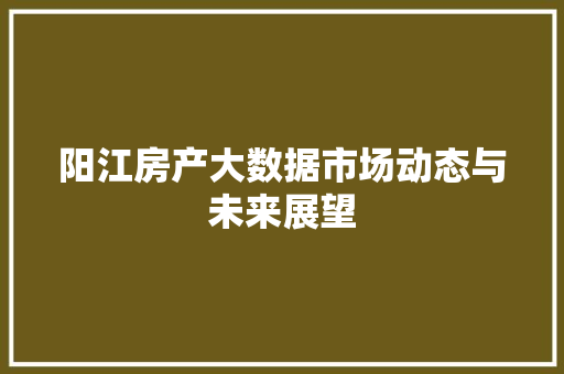 阳江房产大数据市场动态与未来展望