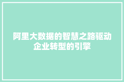阿里大数据的智慧之路驱动企业转型的引擎