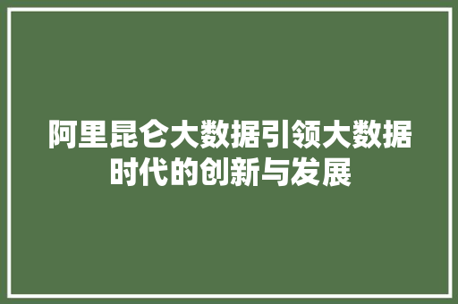 阿里昆仑大数据引领大数据时代的创新与发展