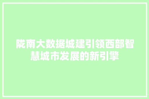 陇南大数据城建引领西部智慧城市发展的新引擎  第1张