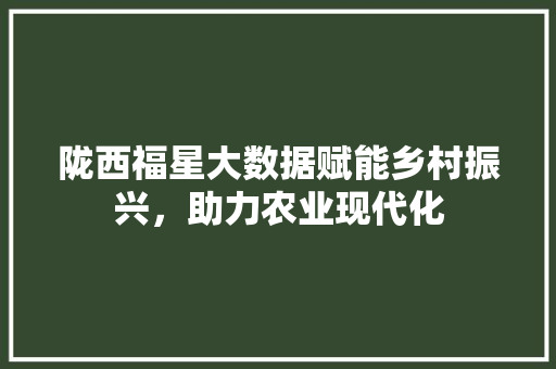 陇西福星大数据赋能乡村振兴，助力农业现代化