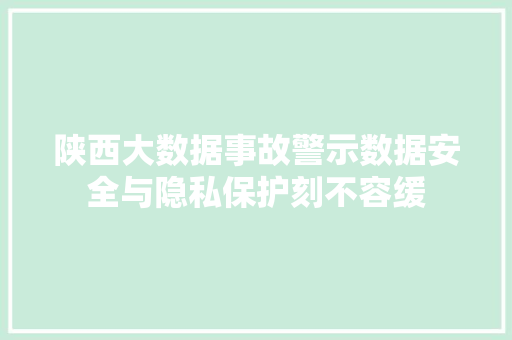 陕西大数据事故警示数据安全与隐私保护刻不容缓