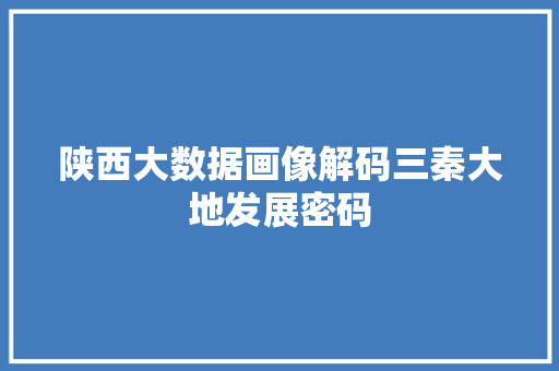陕西大数据画像解码三秦大地发展密码
