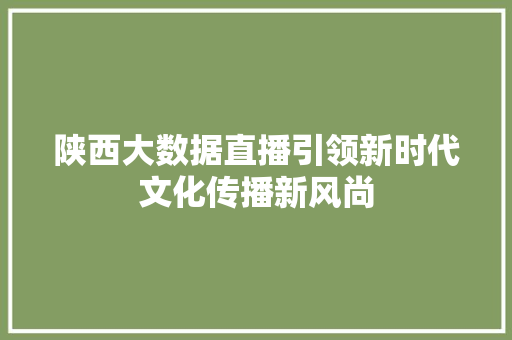 陕西大数据直播引领新时代文化传播新风尚