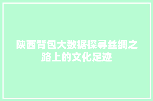 陕西背包大数据探寻丝绸之路上的文化足迹