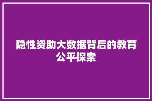 隐性资助大数据背后的教育公平探索