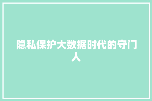 隐私保护大数据时代的守门人