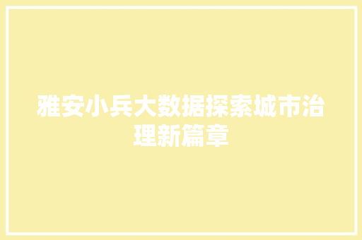 雅安小兵大数据探索城市治理新篇章