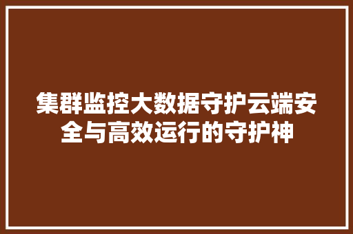 集群监控大数据守护云端安全与高效运行的守护神
