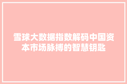雪球大数据指数解码中国资本市场脉搏的智慧钥匙