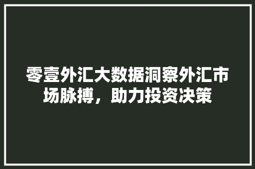 零壹外汇大数据洞察外汇市场脉搏，助力投资决策