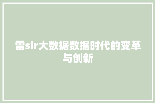 雷sir大数据数据时代的变革与创新