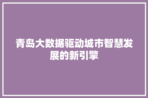 青岛大数据驱动城市智慧发展的新引擎  第1张