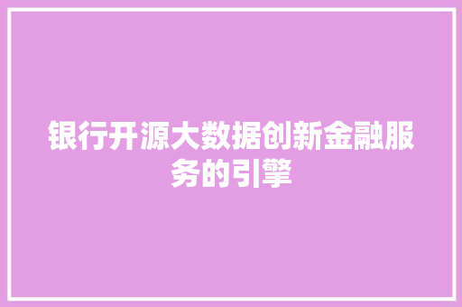 银行开源大数据创新金融服务的引擎