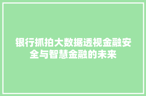 银行抓拍大数据透视金融安全与智慧金融的未来
