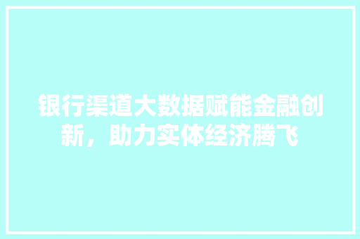 银行渠道大数据赋能金融创新，助力实体经济腾飞