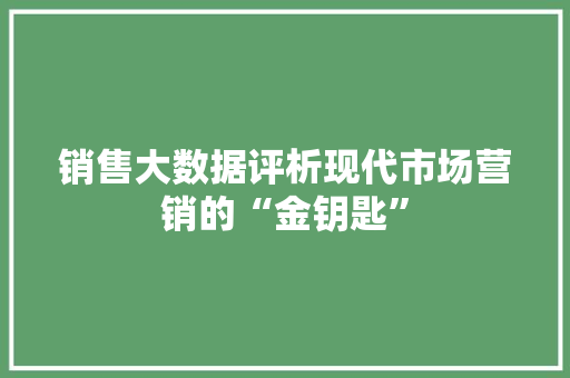 销售大数据评析现代市场营销的“金钥匙”