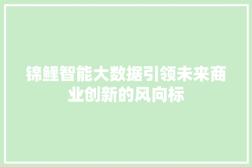 锦鲤智能大数据引领未来商业创新的风向标