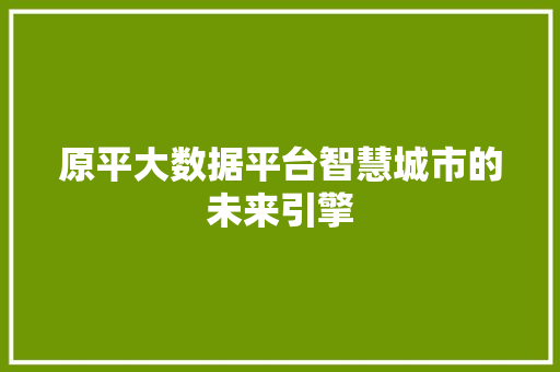 原平大数据平台智慧城市的未来引擎  第1张
