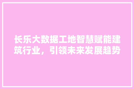 长乐大数据工地智慧赋能建筑行业，引领未来发展趋势