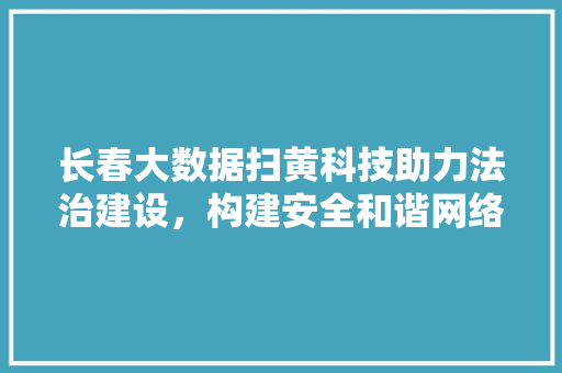 长春大数据扫黄科技助力法治建设，构建安全和谐网络环境